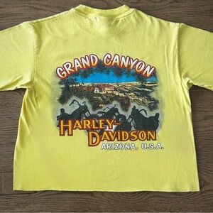 Vintage 1999 Neon Harley-Davidson Grand Canyon Tee – Cropped Yellow Hanes Beefy